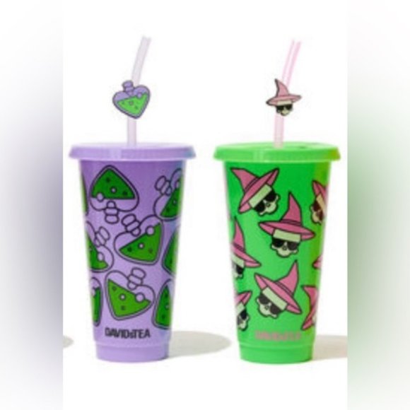 David’s Tea Plastic Halloween Drink Cups Water Bottles with Straws and Charms - Picture 1 of 7